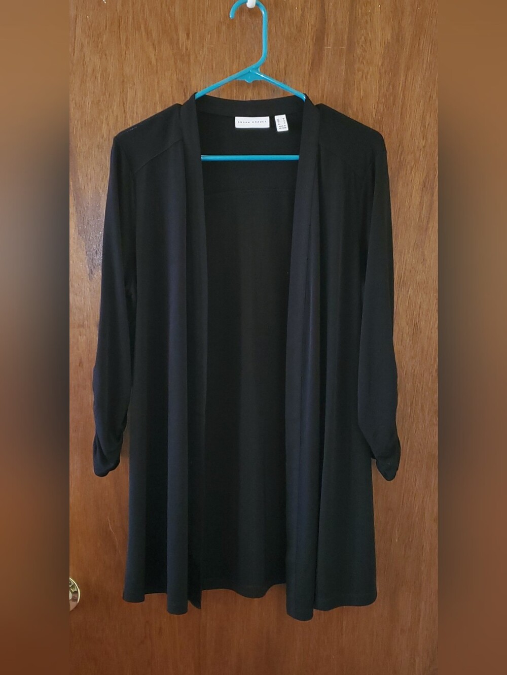 Susan Graver Black Liquid Knit Open-Front Cardigan Sz Medium